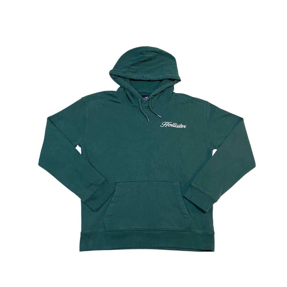 Hollister Mens Forest Green Script Logo Pullover Hoodie Sweatshirt Medium